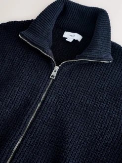 Next Bleu marine - Cardigan zippé en chenille Texture gaufré Coupe classique Sale