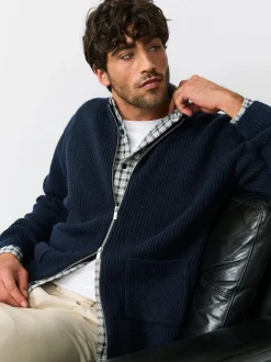 Next Bleu marine - Cardigan zippé à texture côtelée en laine Online