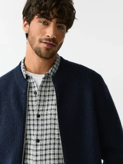Next Bleu marine - Cardigan zippé à texture côtelée en laine Online