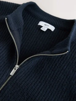 Next Bleu marine - Cardigan zippé à texture côtelée en laine Online