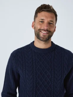 Next Bleu marine - Col rond en maille torsadée d’Aran Coupe classique avec laine Clearance