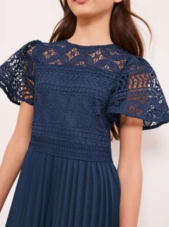 Lipsy Bleu marine - Combinaison d'occasion en dentelle à manches volantes (5-16yrs)