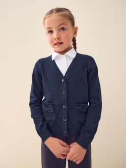 Next Bleu marine - Cotton Rich Nœud Pocket School Cardigan (3-16yrs) Hot