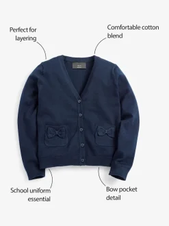 Next Bleu marine - Cotton Rich Nœud Pocket School Cardigan (3-16yrs) Hot