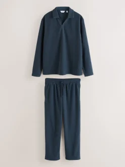 Next Bleu marine - Ensemble pyjama à col trophée à manches longues en éponge Discount