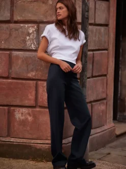 Next Bleu marine à fines rayures - Pantalon ample en jersey point de Rome lissant Clearance