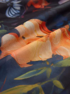 Next Bleu marine à fleurs - Robe longue Grande occasion à col en V Imprimé en maille Plissé New