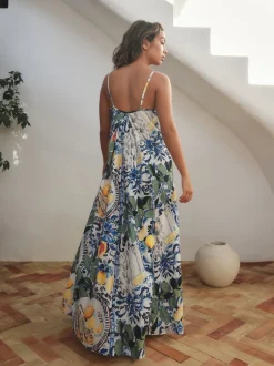 Next Bleu marine à fleurs - Robe longue Imprimé fruits volume Online
