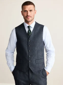 Next Bleu marine - Gilet de costume Signature Abraham Moon 100% laine britannique Donegal New