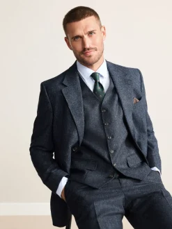 Next Bleu marine - Gilet de costume Signature Abraham Moon 100% laine britannique Donegal New