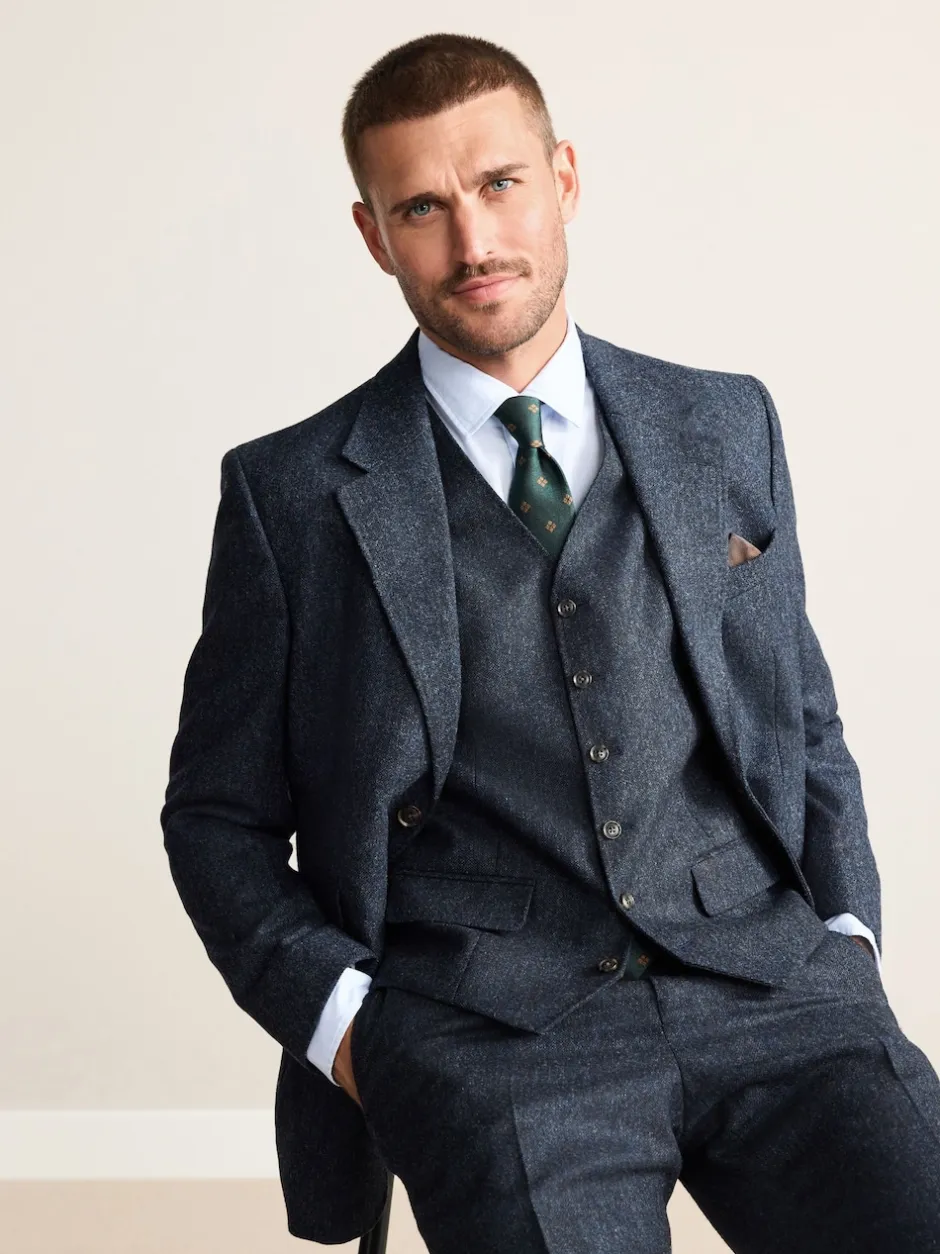 Next Bleu marine - Gilet de costume Signature Abraham Moon 100% laine britannique Donegal New