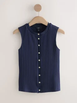 Next Bleu marine - Haut sans manches côtelé boutonné Best