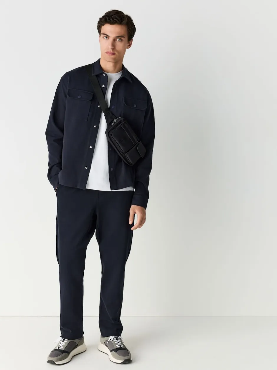 Next Bleu marine - Jogging droit en sergé texturé