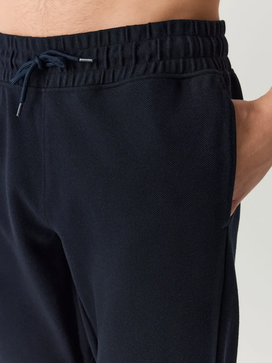 Next Bleu marine - Jogging droit en sergé texturé