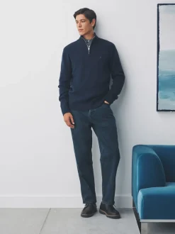 Next Bleu marine - Logo cerf - Pull N.Premium Coupe classique 100% Coton Premium à fermeture éclair Sale