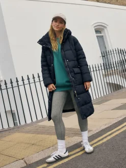 Next - Manteau long matelassé à capuche résistant à la douche Bleu marine Outlet