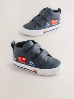 Next Bleu marine à motif camions - Bottines à fermeture scratch New