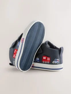 Next Bleu marine à motif camions - Bottines à fermeture scratch New