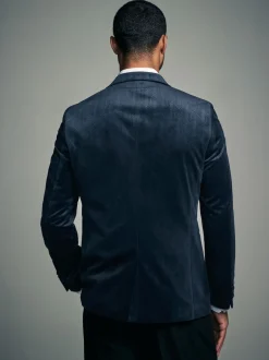 Next Bleu marine à motif géométrique - Slim Fit (Slim Fit) - Blazer en velours à motifs New
