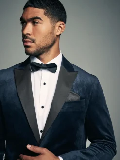 Next Bleu marine à motif géométrique - Slim Fit (Slim Fit) - Blazer en velours à motifs New