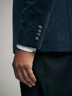 Next Bleu marine à motif géométrique - Slim Fit (Slim Fit) - Blazer en velours à motifs New