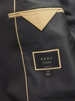 Next Bleu marine à motif géométrique - Slim Fit (Slim Fit) - Blazer en velours à motifs New