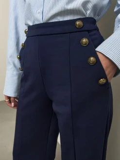 Next Bleu marine - Pantalon large en Ponte avec boutons dorés Outlet
