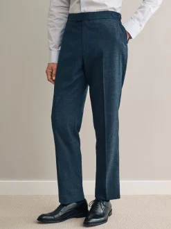 Next Bleu marine - Pantalon Signature Smart en laine italienne texturée avec pattes d'ajustement sur les côtés New
