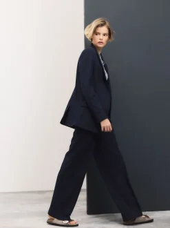 Next Bleu marine - Pantalons Amples habillés en laine Online