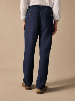 Next Bleu marine - Pantalons Blend de lin texturé à taille élastiquée Outlet