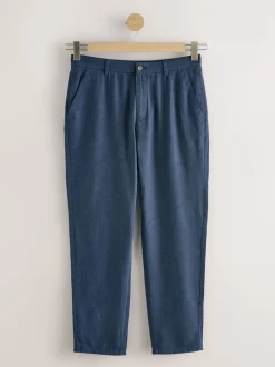 Next Bleu marine - Pantalons Blend de lin texturé à taille élastiquée Outlet
