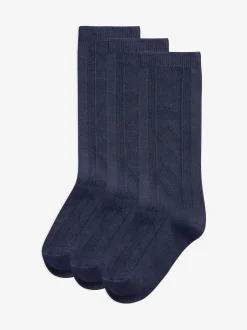 Next Bleu marine - Paquet de 3 chaussettes d'école à genoux en coton riche Pointelle Sale