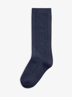 Next Bleu marine - Paquet de 3 chaussettes d'école à genoux en coton riche Pointelle Sale