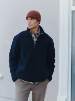 Next Bleu marine - Polaire en peau de mouton à col zippé New