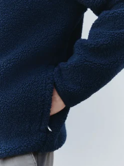 Next Bleu marine - Polaire en peau de mouton à col zippé New