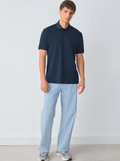 Next - Polo à col intelligent Manches courtes Bleu marine Outlet