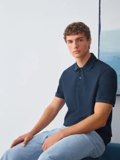 Next - Polo à col intelligent Manches courtes Bleu marine Outlet