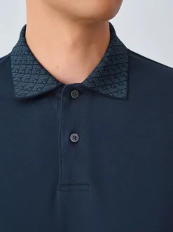 Next - Polo à col intelligent Manches courtes Bleu marine Outlet