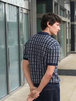 Next Bleu marine - Polo décontracté en maille à manches courtes et motif géométrique Outlet