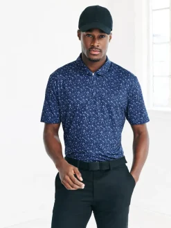Next Bleu marine - Polo de golf à imprimé géométrique actif Sale