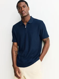 Next Bleu marine - Polo texturé élégant à col zippé Discount