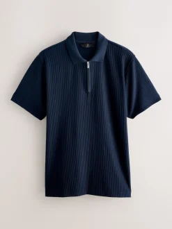 Next Bleu marine - Polo texturé élégant à col zippé Discount