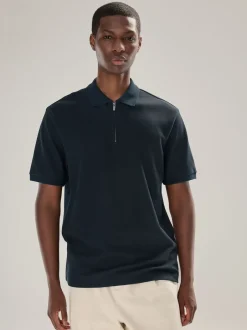 Next Bleu marine - Polo texturé élégant à col zippé