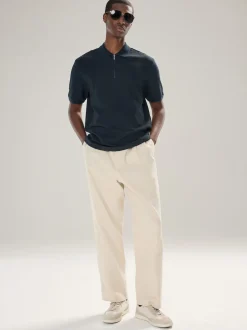 Next Bleu marine - Polo texturé élégant à col zippé