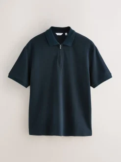 Next Bleu marine - Polo texturé élégant à col zippé