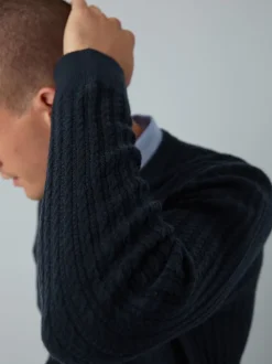 Next Bleu marine - Pull chemise torsadé court coupe classique