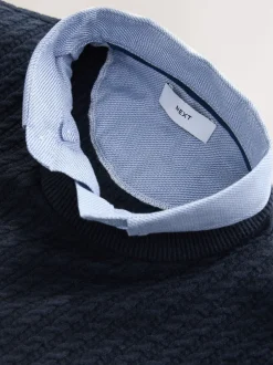 Next Bleu marine - Pull chemise torsadé court coupe classique