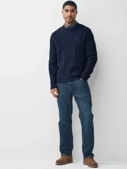 Next Bleu marine - Pull chemise à torsade Aran Coupe classique Discount