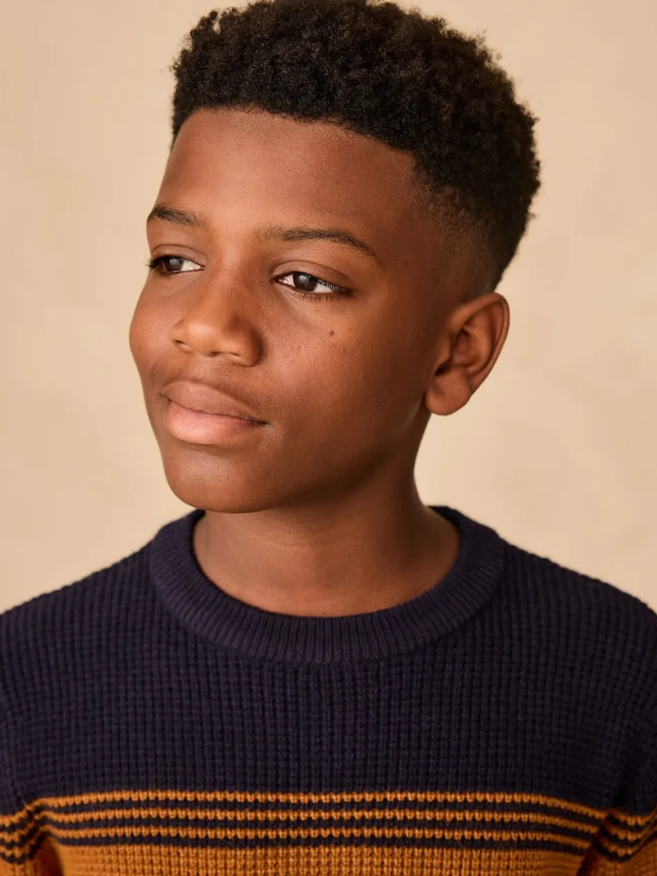 Next Bleu marine - Pull color block rayé en maille à col ras du cou (3-16ans) Outlet