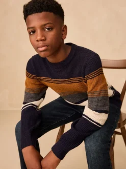 Next Bleu marine - Pull color block rayé en maille à col ras du cou (3-16ans) Outlet